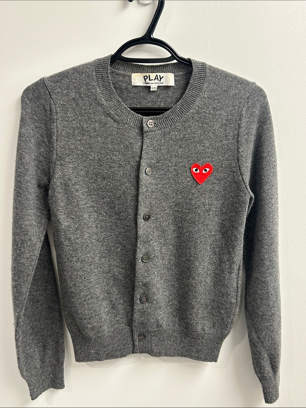 Comme des Garcons Play Grey Heart Patch Cardigan Sweater